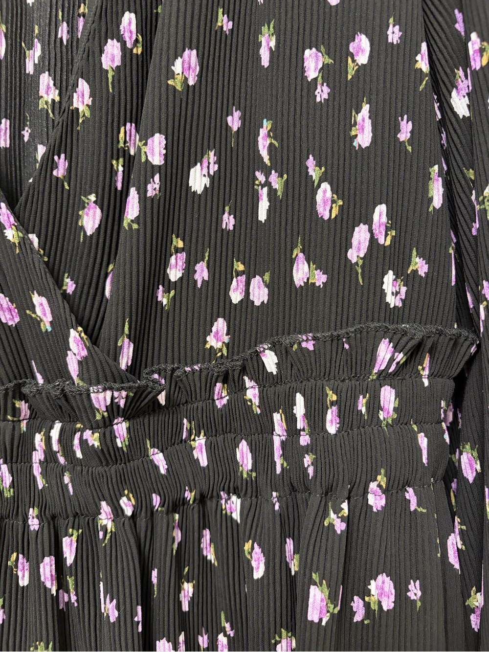 Zara Black Dress with Purple Floral Print, Long Sleeves - Picture 3 of 5